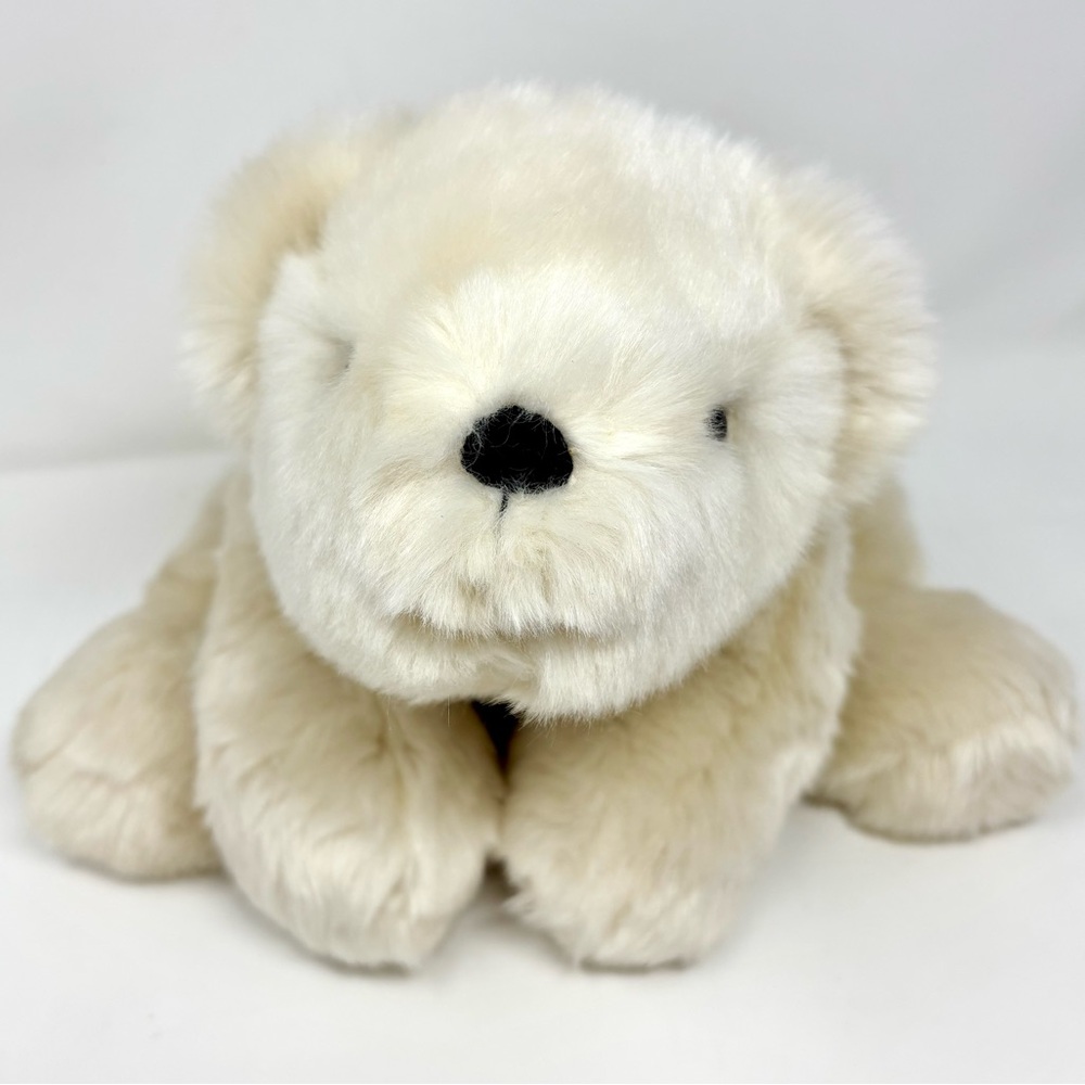 Pottery Barn Ivory Cream Laying Polar Bear Plush Floppy Stuffed Animal Soft 11”